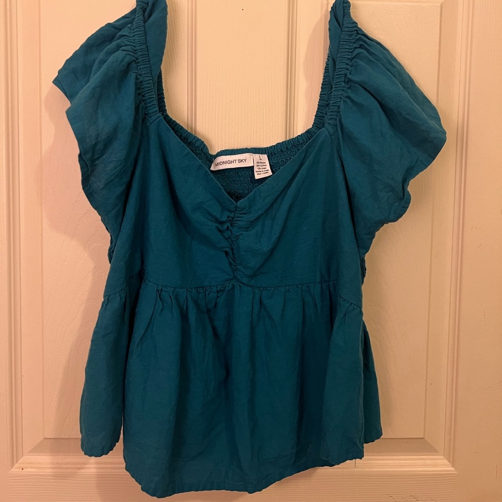 Peacock Blue Square Neck Blouse